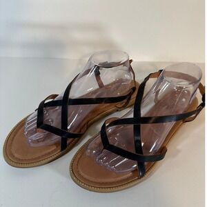 XOXO Strappy Flat Studded Sandals Sz 10 Black Faux Leather Gladiator Boho Brown